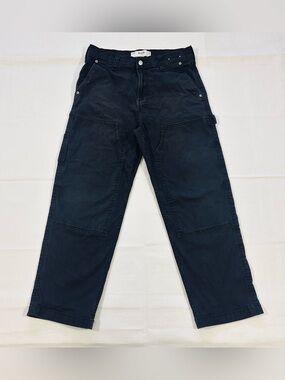 Hollister Mens 30x30 Double-Knee Carpenter Baggy Pants Washed Faded Black Y2K